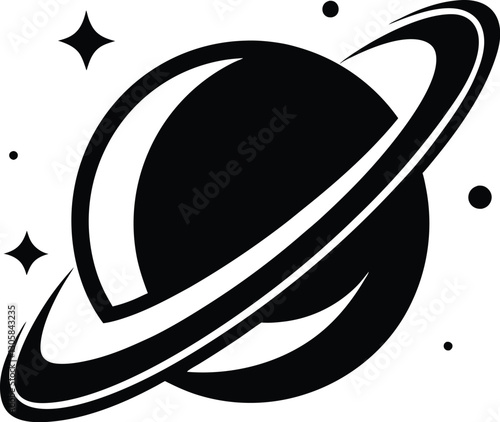 Planet Saturn Shilhoutte, Planet Saturn with planetary ring vector, cosmos and planet silhouette 