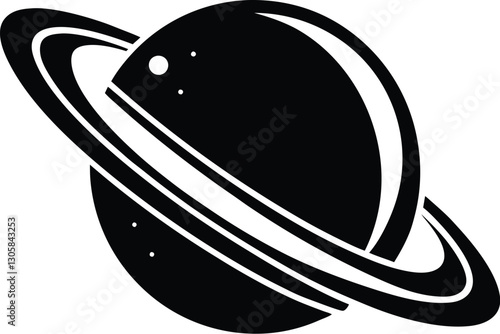 Planet Saturn Shilhoutte, Planet Saturn with planetary ring vector, cosmos and planet silhouette 