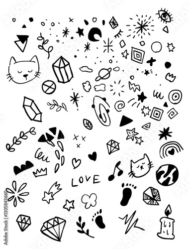 ガーリー 手書きイラスト ベクター