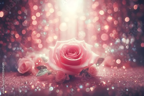 Pink Rose in Soft Light Background - Delicate pink rose bloom captured in dreamy soft light atmosphere. Romantic floral portrait with gentle bokeh effects perfect for love and beauty themes.