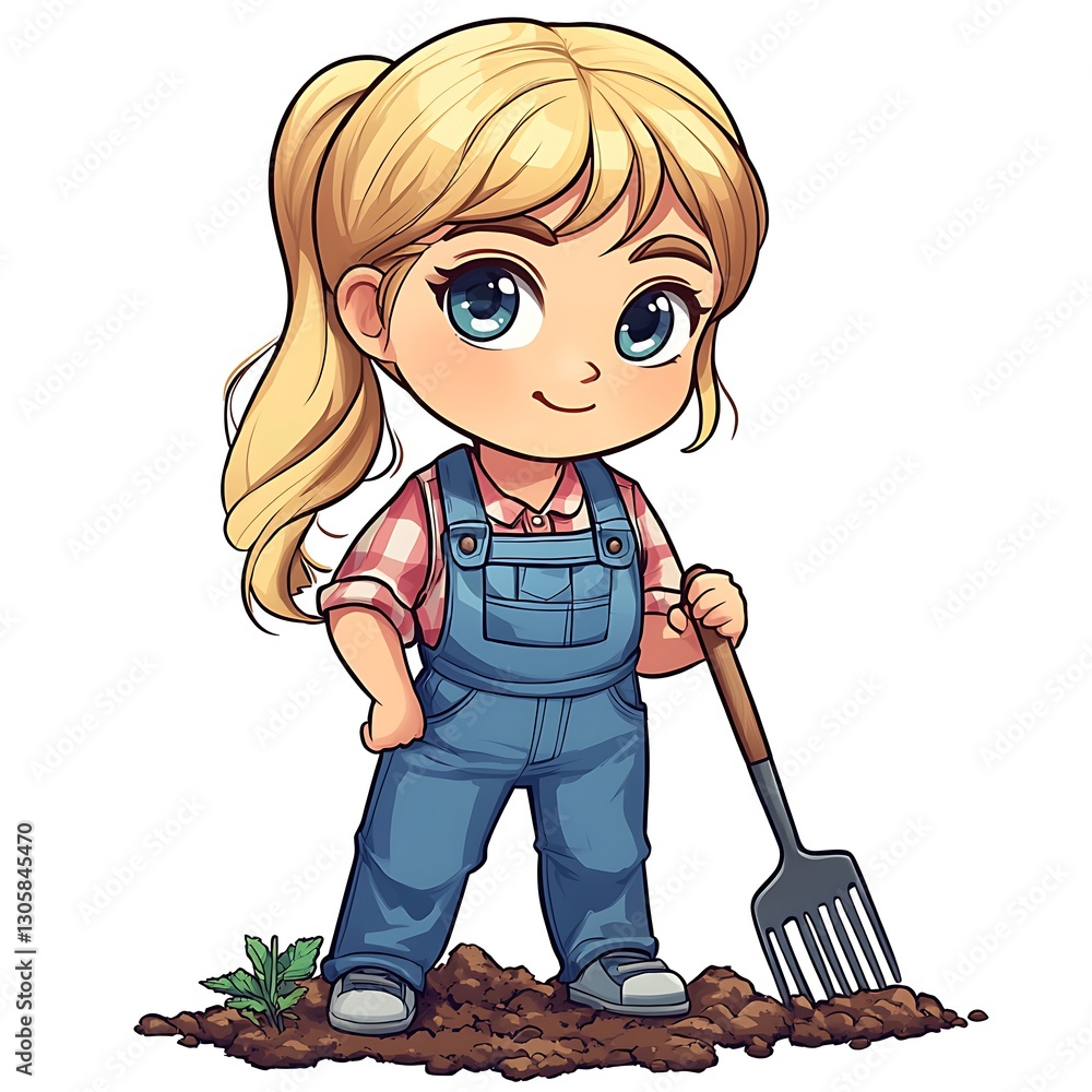 Adorable Girl Gardener with Gardening Fork. Adorable Girl Gardener with Gardening Fork.