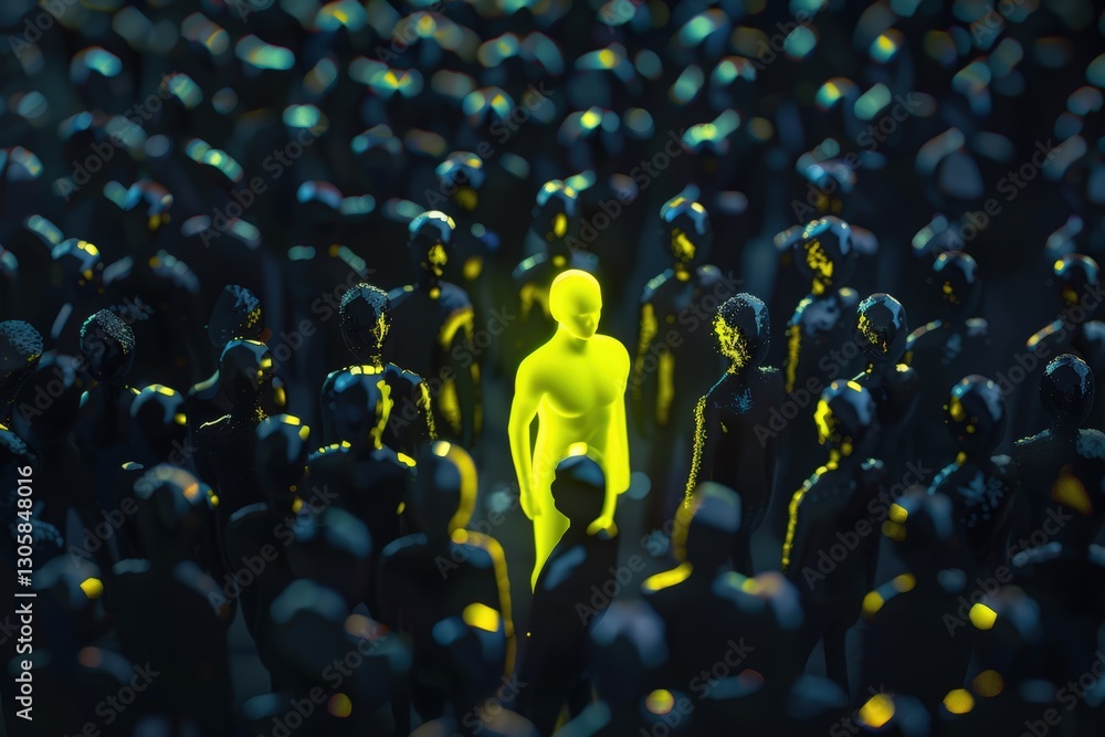 Obraz premium A glowing figure stands out in a crowd