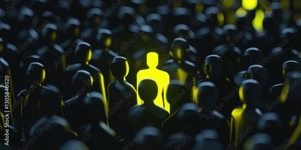 Fototapeta premium A singular figure illuminated among a crowd