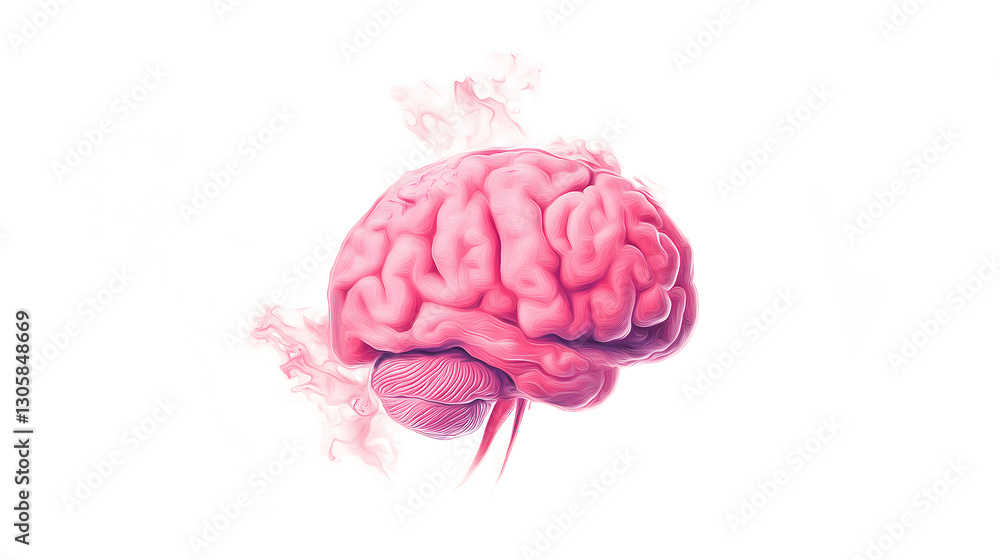 A pink brain with a white background A pink brain with a white background