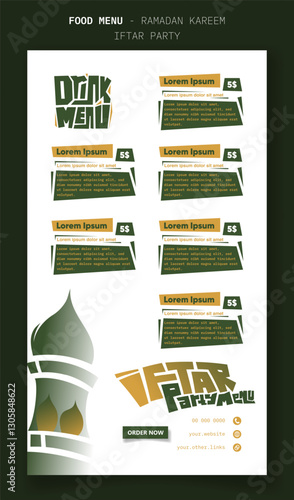 Beverage menu design for ramadan iftar party with lantern and typography design