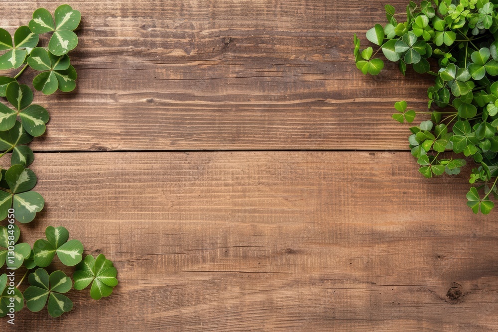 Fresh green clovers on rustic wooden background Fresh green clovers on rustic wooden background