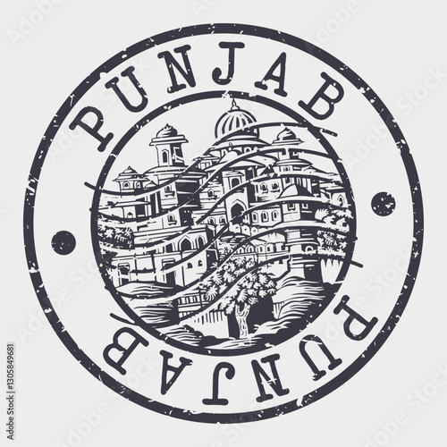 Punjab Stamp Retro Postmark. Silhouette Postal Passport. Seal Round Vector Icon. Badge Vintage Postage Design.