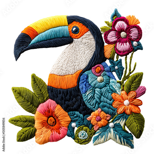 Vibrant Toucan Embroidery: Explore Tropical Bird Motifs and Floral Artisanal Craftsmanship