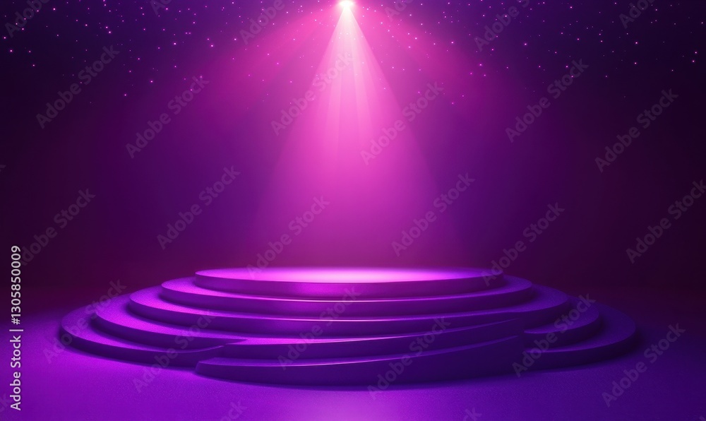 Fototapeta premium Stage with purple lighting and spotlight, creating an elegant atmosphere for performance, event, or artistic presentation in a visually stunning setting