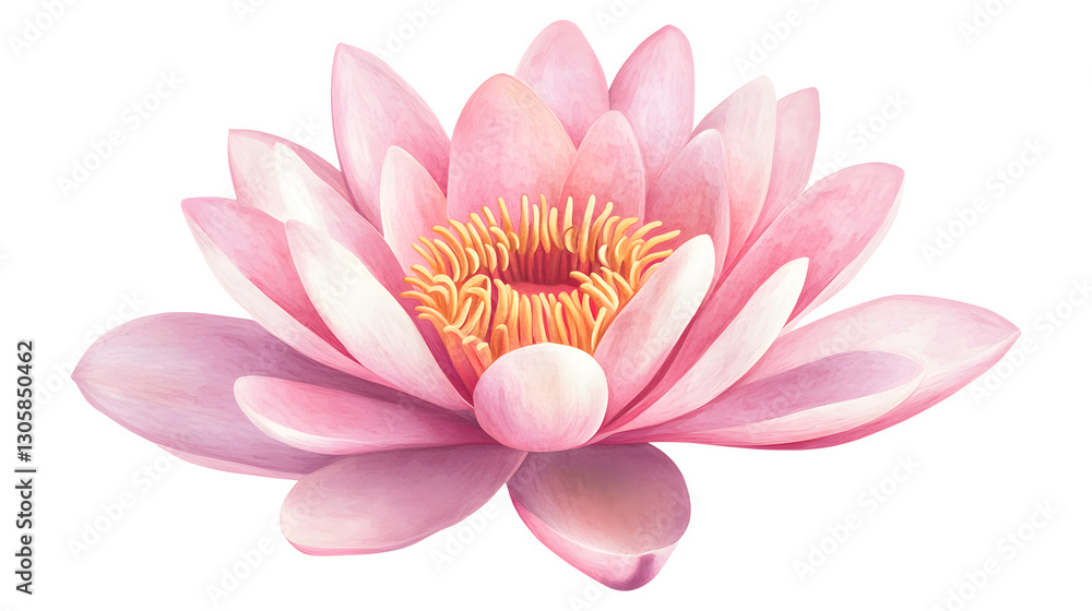 Obraz premium A beautiful pink flower with a yellow center. The flower is the main focus of the image. The flower is surrounded by a white background, which makes the flower stand out even more