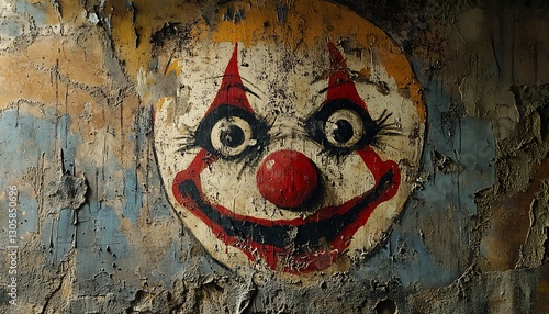 Creepy Clown Mural on Weathered Wall