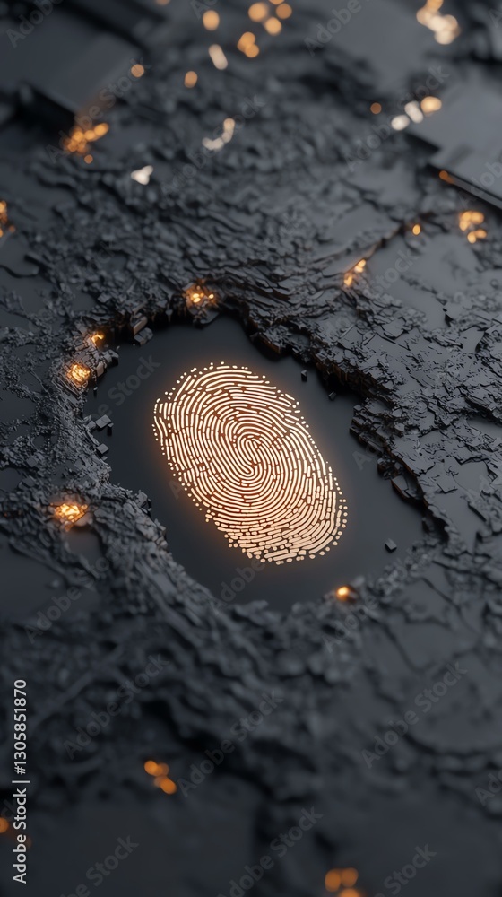 Fototapeta premium Futuristic biometric fingerprint scan – Digital security fingerprint authentication in cyber technology.