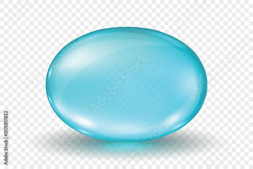 Blue Softgel Capsule, Vector 3d Illustration. Glossy Gel Pill, Dietary Supplements, Vitamins, Omega-3, Probiotics, Nutritional Health. Pharmaceutical Medicine, Gelatin Capsule Design Template