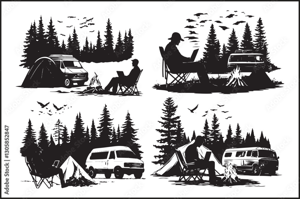 Naklejka premium Camping Icon Set Vector Adventure Pack