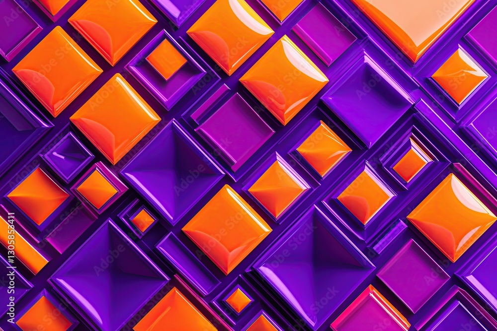 Vivid Neon Orange and Purple Tile Pattern in Contemporary Design Element Vivid Neon Orange and Purple Tile Pattern in Contemporary Design Element