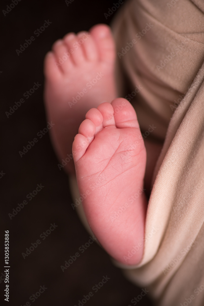 Little human newborn baby feet details close up Little human newborn baby feet details close up