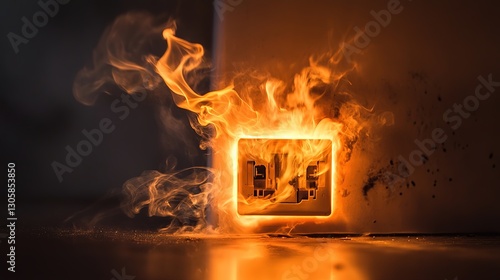 Electrical outlet sparks fire hazard with short circuit, showcasing electrical discharge and smoke, highlighting safety concerns and potential danger from faulty wiring , 32k Resolution 