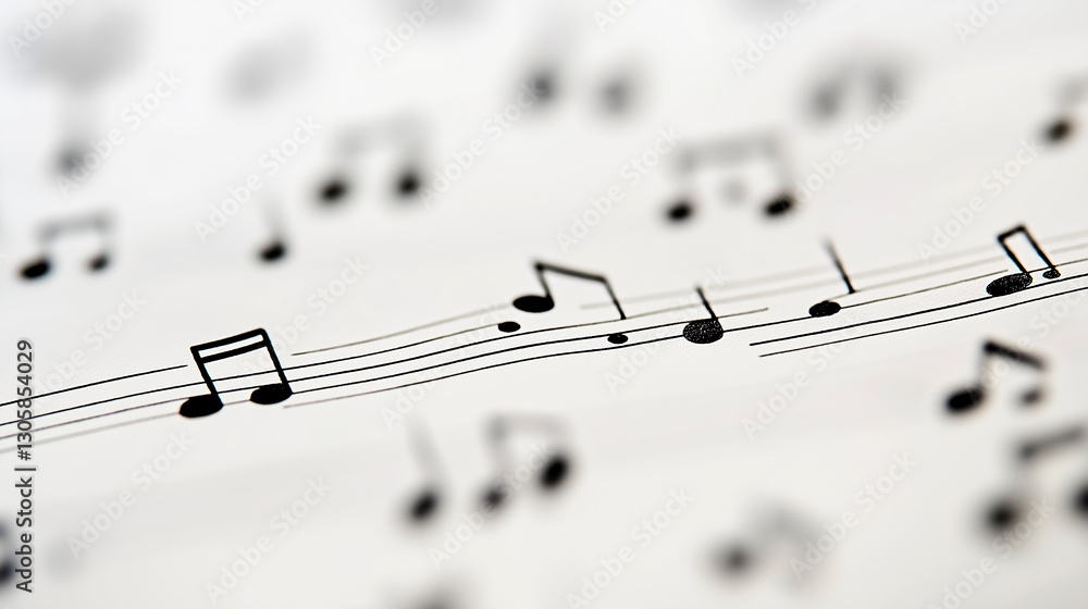 Musical notes resting on a blank sheet of music paper Musical notes resting on a blank sheet of music paper
