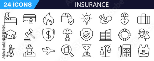 Insurance icon set. Linear style. Healthcare icon.