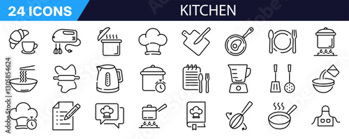 Kitchen icon set. Line style. Cooking icon.