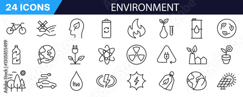 Environment icon set. Linear style. Ecology icon set.