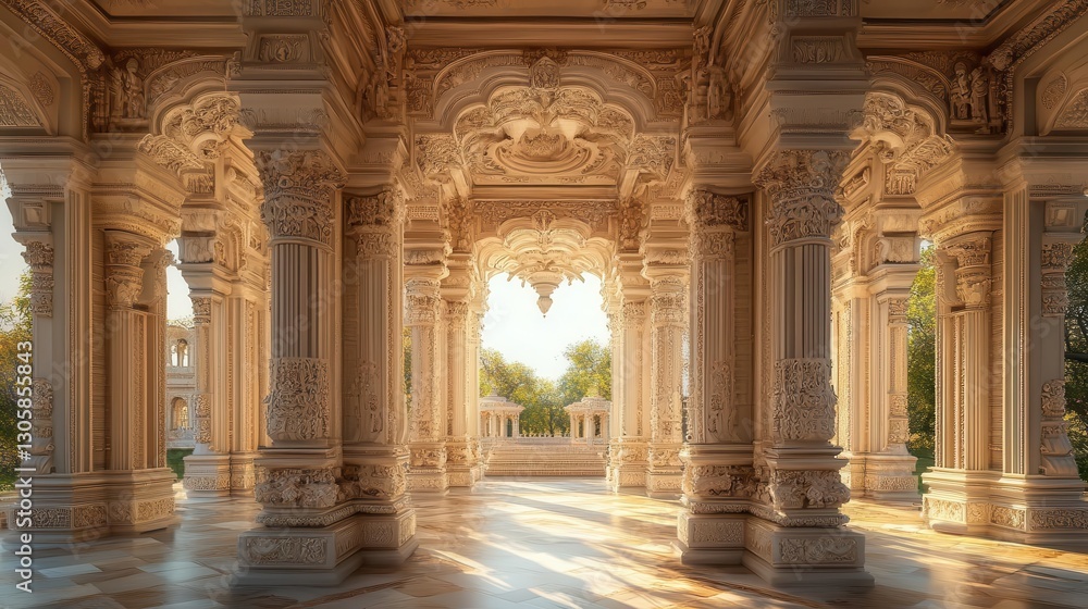 Obraz premium Architectural masterpiece with intricate stone carvings and tall columns