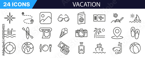 Vacation icon set. Linear style. Summer icon.