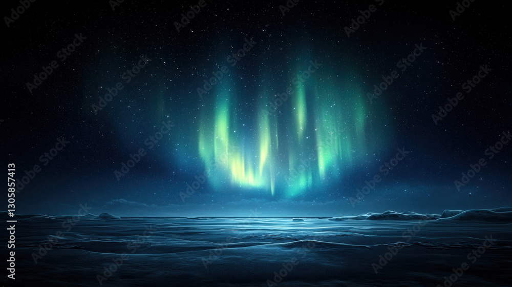 Naklejka premium A stunning bright green aurora borealis dancing across the night sky creating a magical atmosphere