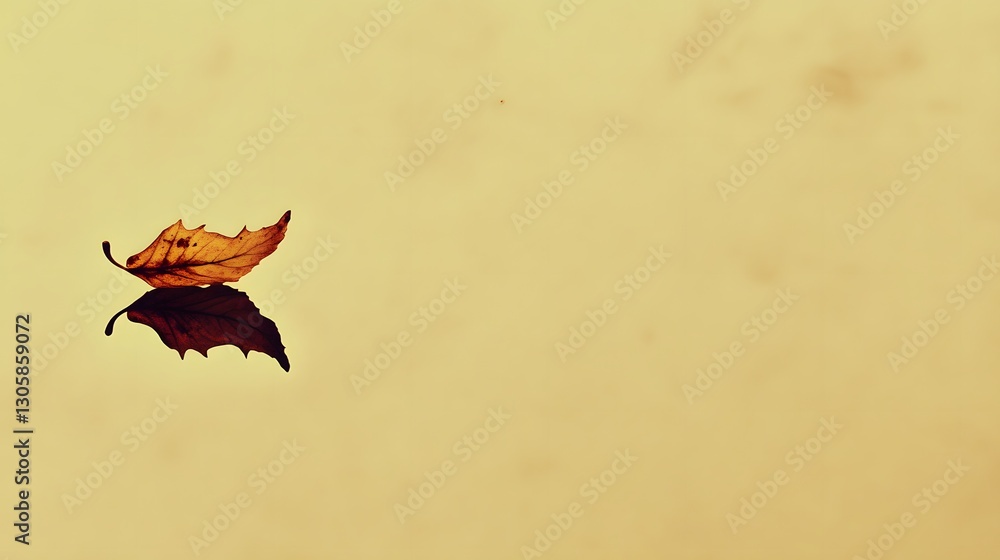 Fototapeta premium Solitary Autumn Leaf Floating on Calm Water, Minimalist Nature Photography