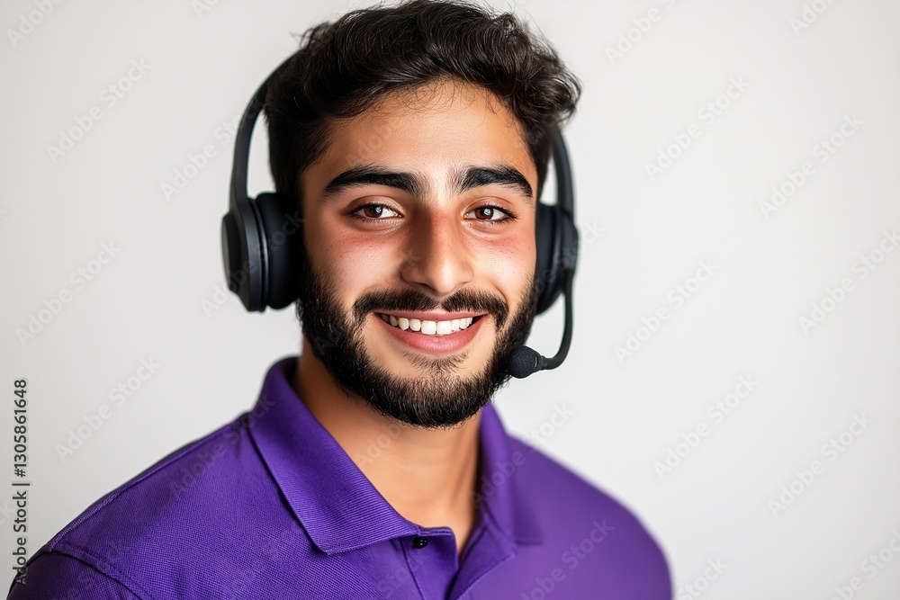 Young Smiling Man with Headset in Modern Office for Customer Service and Communication Young Smiling Man with Headset in Modern Office for Customer Service and Communication