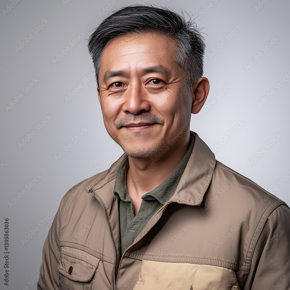 Obraz premium Professional Portrait of Confident Mature Man with Gray Hair in Studio Setting: Business Casual Attire and Positive Expression