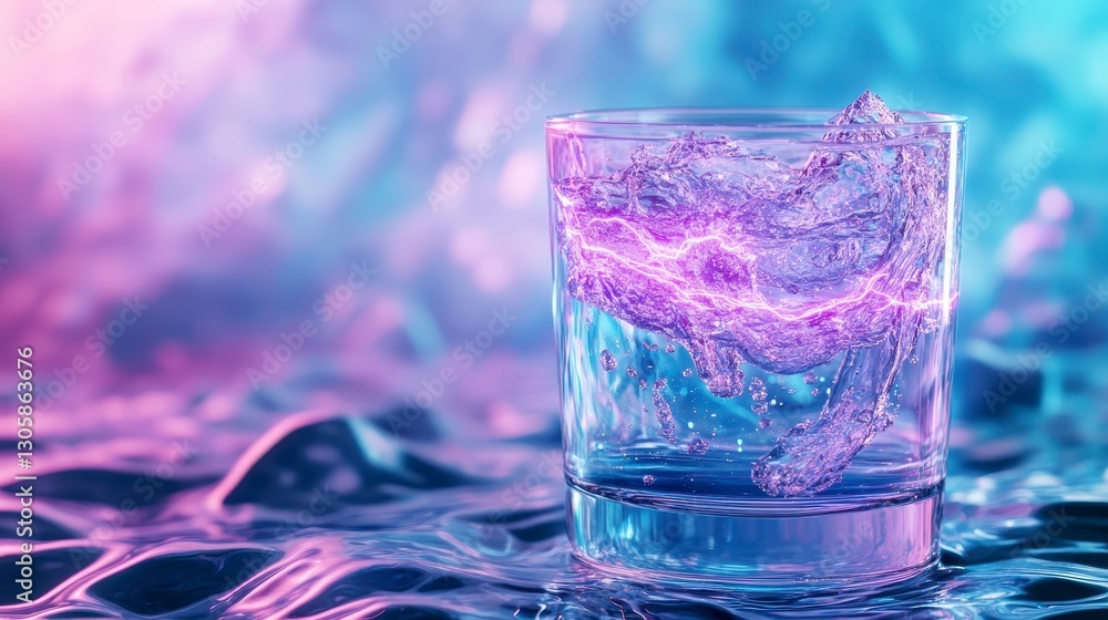 Vibrant Water Splash in a Glass with Colorful Background Effects Vibrant Water Splash in a Glass with Colorful Background Effects