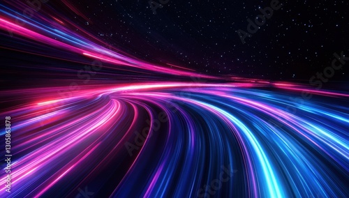 Vibrant Abstract Light Trails on Dark Background with Stars in the Night Sky Creating a Dynamic and Energetic Visual Journey