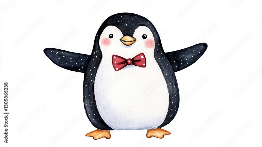 Obraz premium Cheerful Cartoon Penguin in a Bow Tie with Outstretched Arms