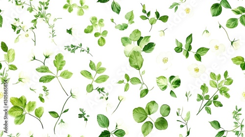 Assorted green leaves on a white isolated background, perfect for design.