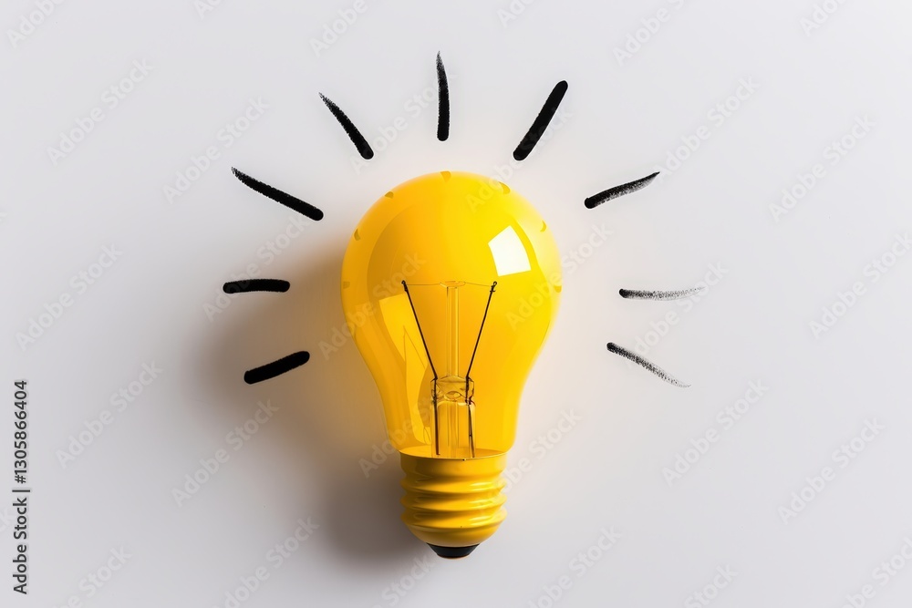 Bright yellow light bulb with artistic rays Bright yellow light bulb with artistic rays