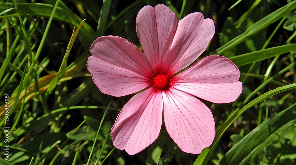 Fototapeta premium Stunning Pink Flower in Lush Green Grass AI Generated Image
