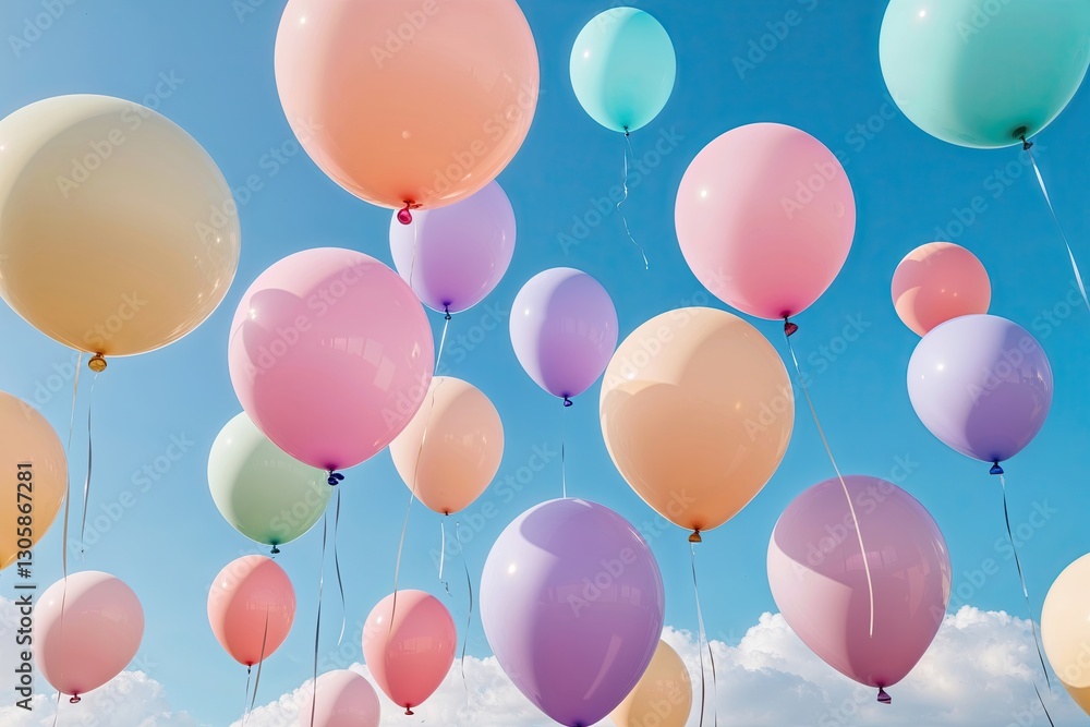 Pastel Balloons in the Sky for a Whimsical Party Celebration and Joyful Event Design Pastel Balloons in the Sky for a Whimsical Party Celebration and Joyful Event Design