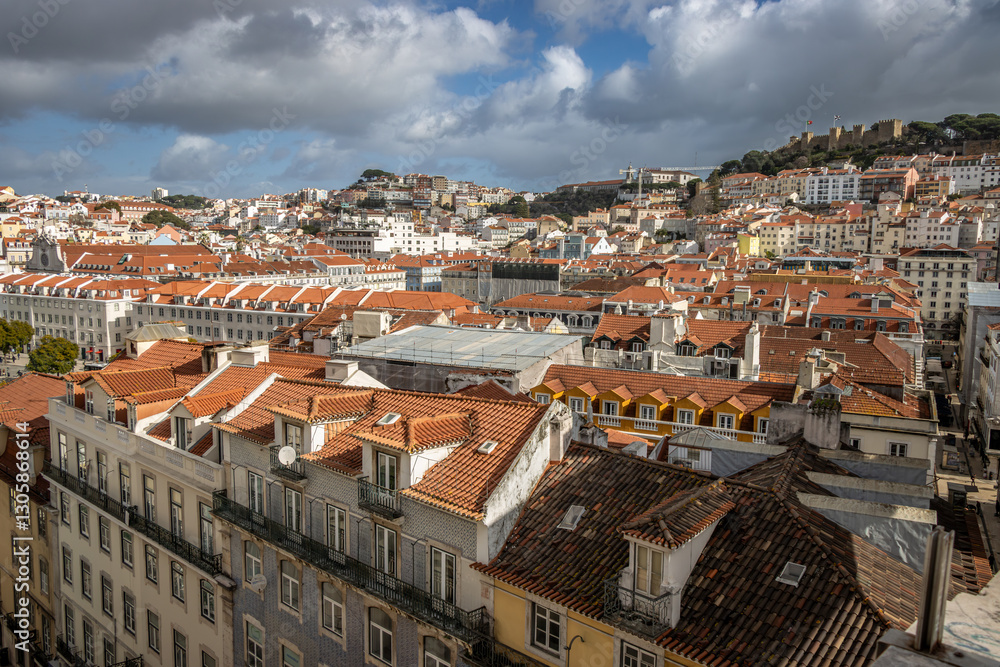 View of the colorful rooftops of Lisbon. View of the colorful rooftops of Lisbon.