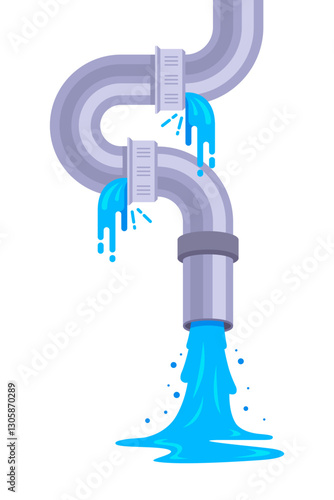 water pours out of a metal pipe. flow of waste from a pipe