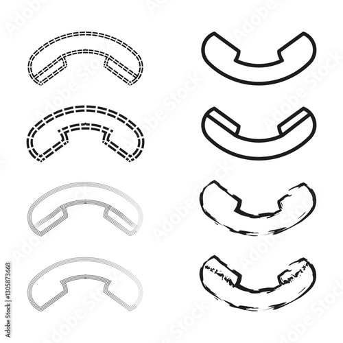 Telephone handset icon. Retro communication symbol. Black white outline. Various artistic styles.