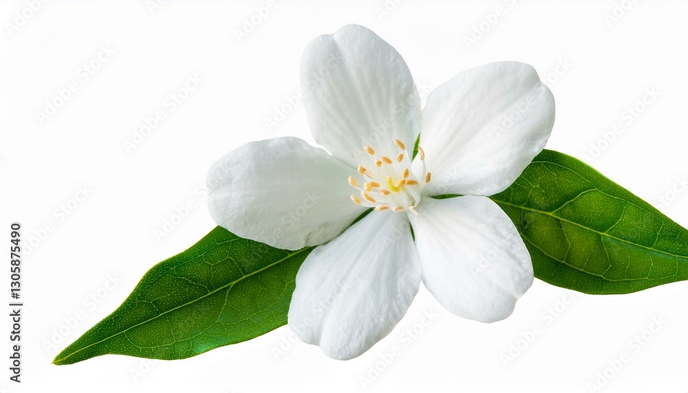 Fototapeta premium Top view, Single white flower of Grand Duke of Tuscany, Arabian white jasmine, Jasminum sambac, aroma, flora, isolated, transparent background, cutout