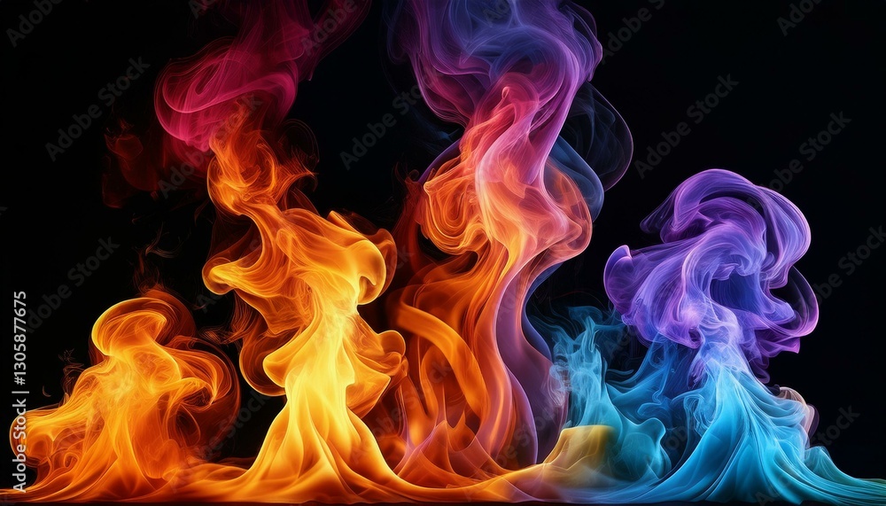 Plumes of colored flames twisting and swirling upwards Plumes of colored flames twisting and swirling upwards