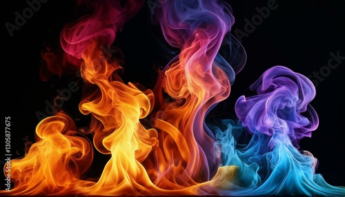 Plumes of colored flames twisting and swirling upwards