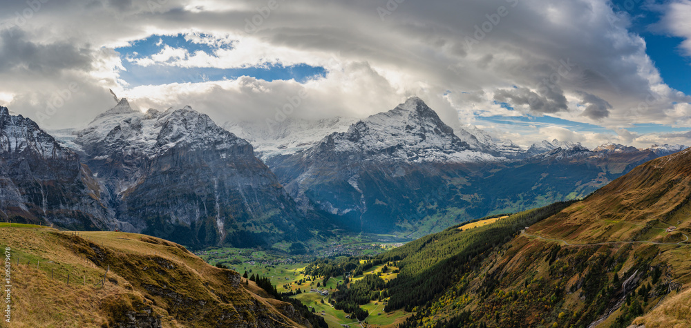 Grindelwald First Switzerland panorama nature landscape at village with Alps mountain
