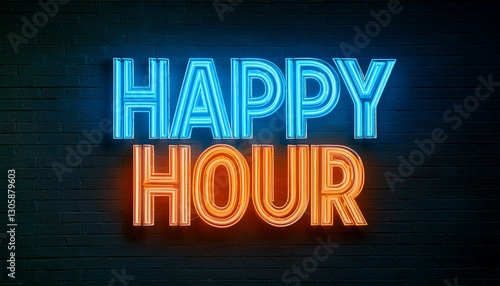 A bright blue and orange neon sign displaying the words 