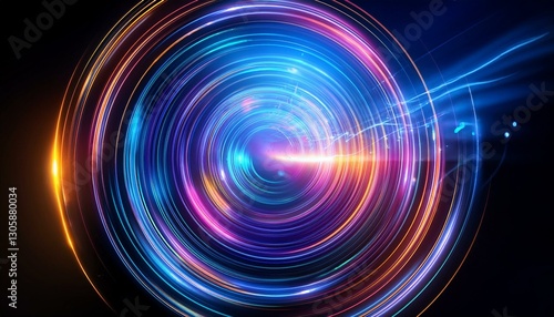 Futuristic technology background, bright holographic swirl circle.
