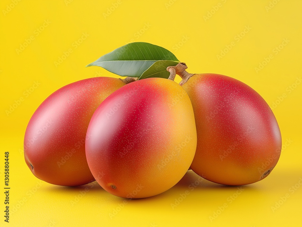 Fototapeta premium Vibrant Yellow Ripe Mango Slices: Fresh Organic Tropical Fruit for Healthy Vegan Cuisine