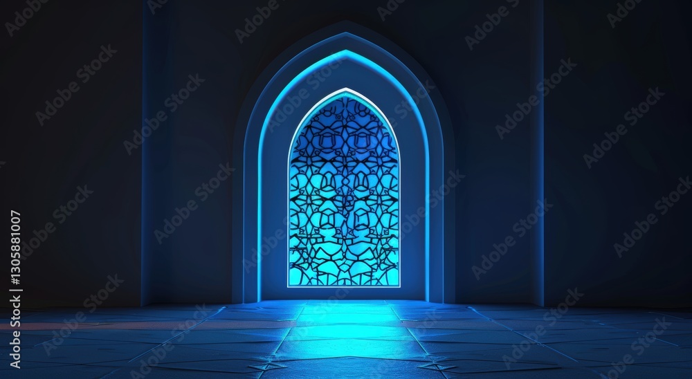 Blue glow from a patterned arched window Blue glow from a patterned arched window