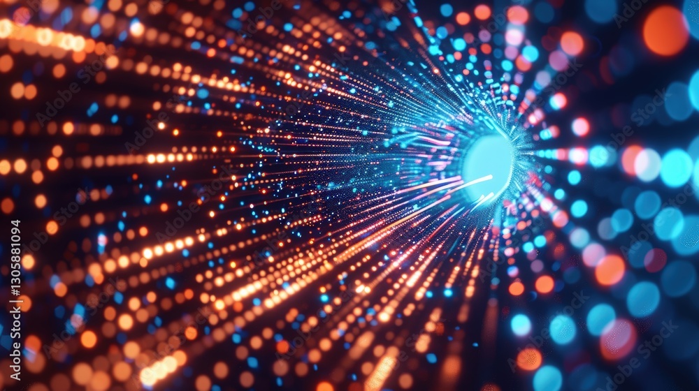 Fototapeta premium Vibrant abstract light tunnel with blue and orange